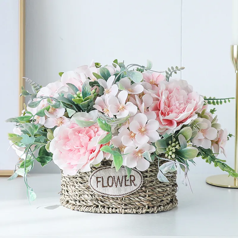 Bouquet Rose, Pivoine et Hydrangea Artificiel