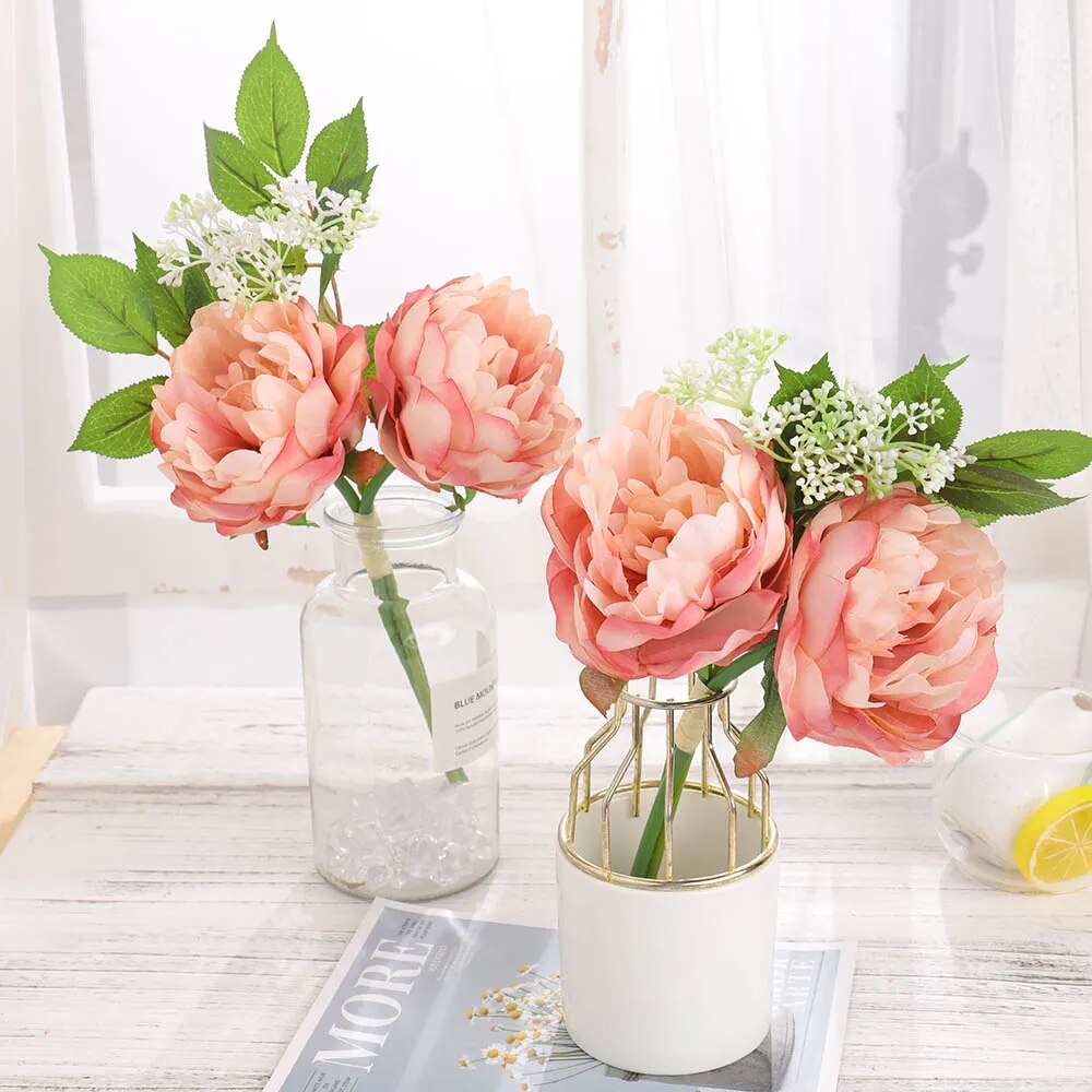 Bouquet de Pivoines Roses en Soie