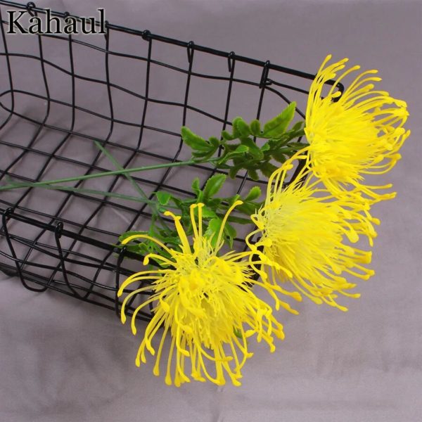 3pcs Fleurs Artificielles de Leucospermum Blanc