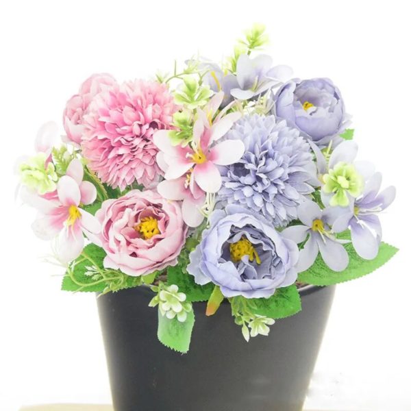 Bouquet de petites hortensias et pivoines artificielles - 8