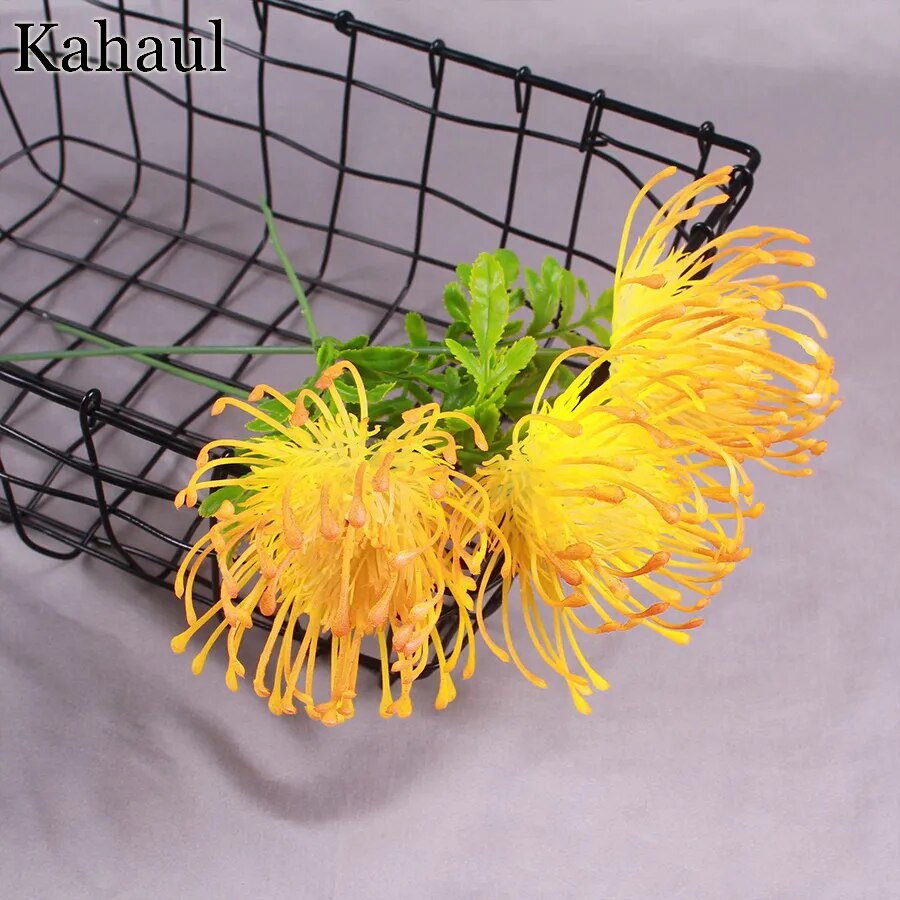 Fleurs artificielles Leucospermum blanches (lot de 3)