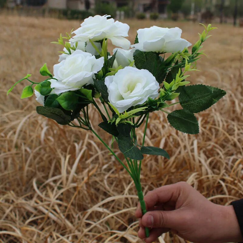 Bouquet de roses artificielles en soie multicolore