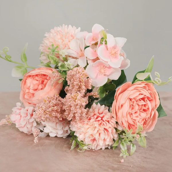 Bouquet de pivoines roses en soie - 5