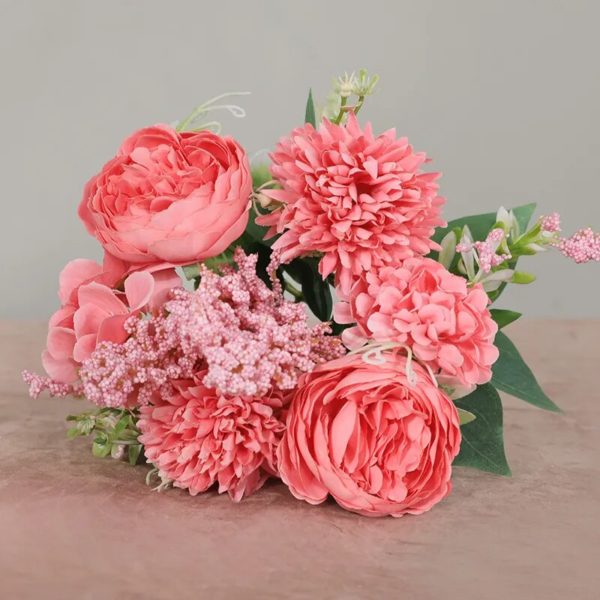 Bouquet de pivoines roses en soie - 4