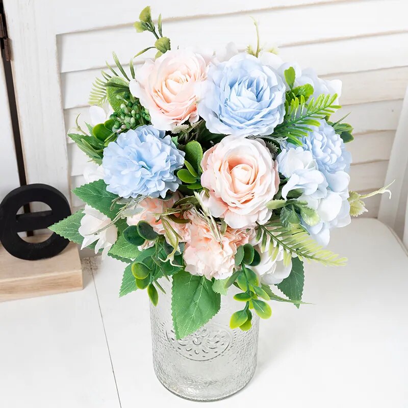 Bouquet d'Hydrangeas et Roses d'Automne Artificielles