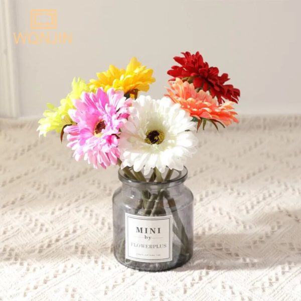 5 pièces Gerbera et Chrysanthème artificiels en soie - 6