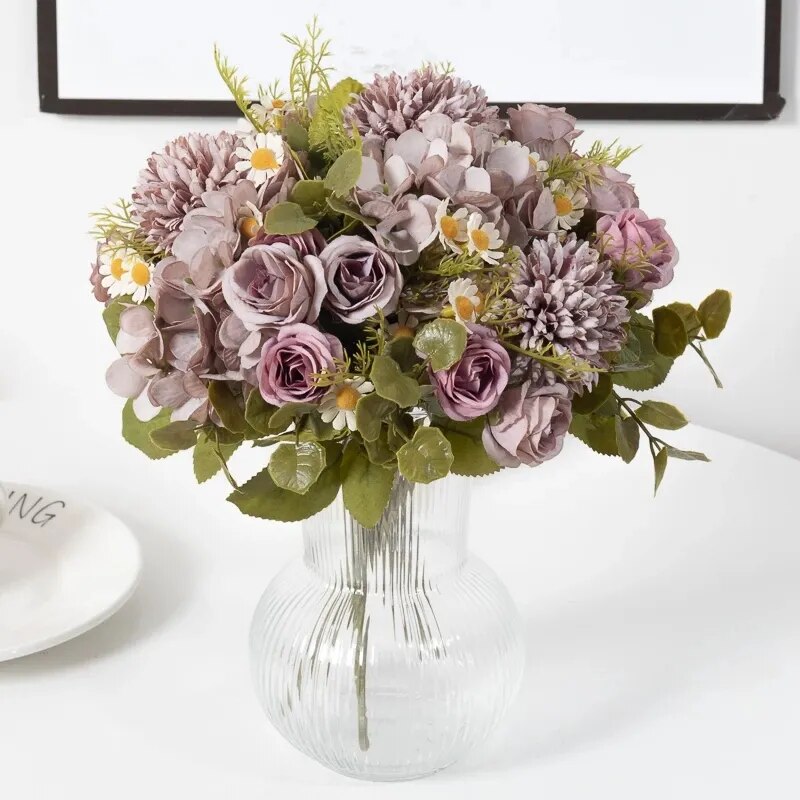 Bouquet d'Hydrangeas, Marguerites et Tournesols Artificiels