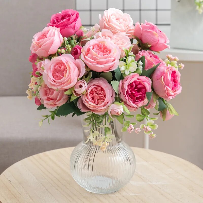 Bouquet de pivoines en soie blanche de 30cm