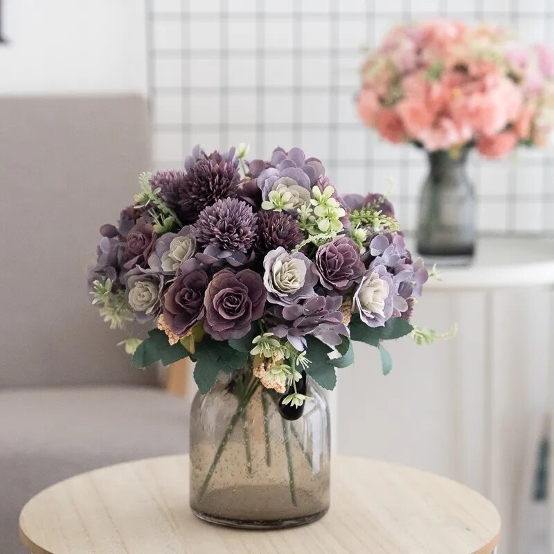 Bouquet de roses et d'hortensias