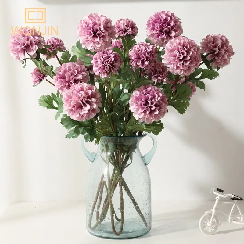 4 têtes de Chrysanthème boule artificiel