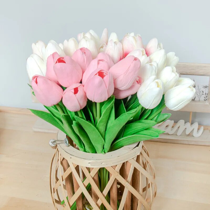 Bouquet de 10 tulipes artificielles blanches