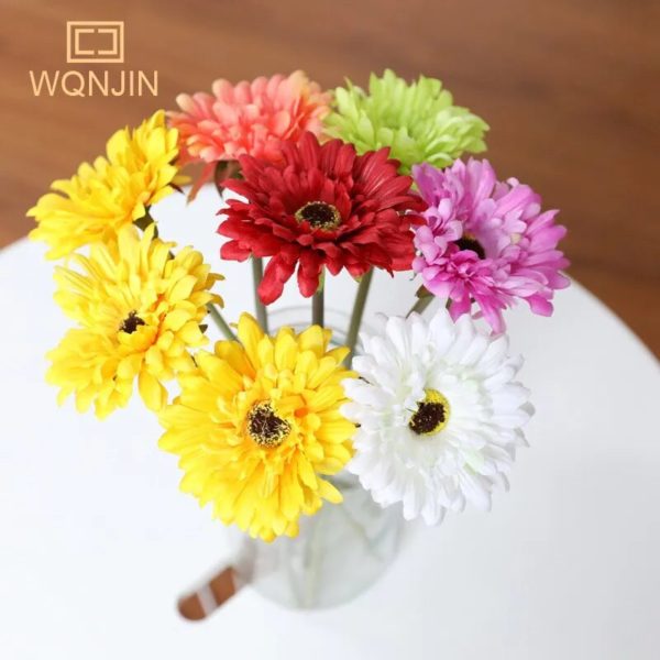 5 pièces Gerbera et Chrysanthème artificiels en soie - 3